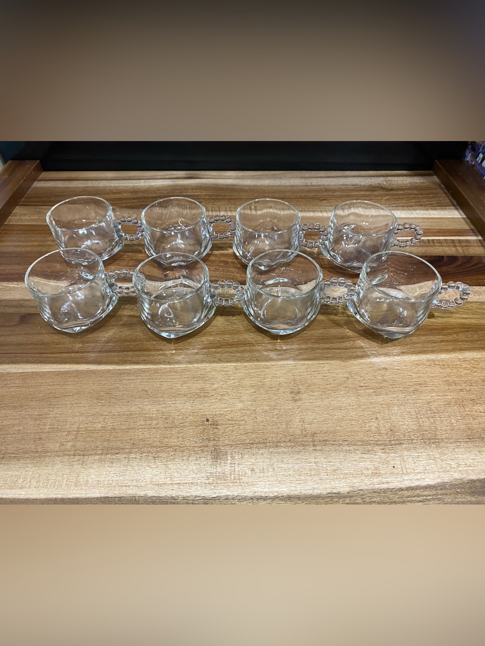Vintage Hazel Atlas Glass Cups Set: Beaded Handles, 1950s (set of 8) - Picture 7 of 7